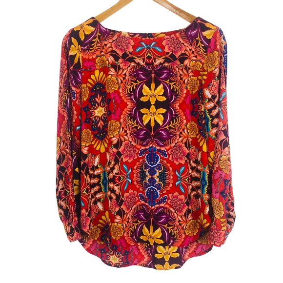 New Loft Womens High Low Blouse Sz Large Long Sleeve Vibrant Floral Print NWT - Picture 1 of 13
